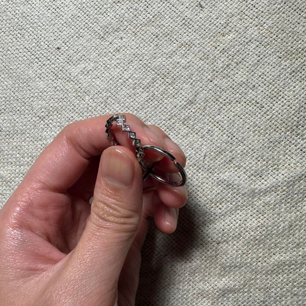 YesStyle Adjustable Rhinestone Silver Cross Ring with Chain - Picture 2 of 3